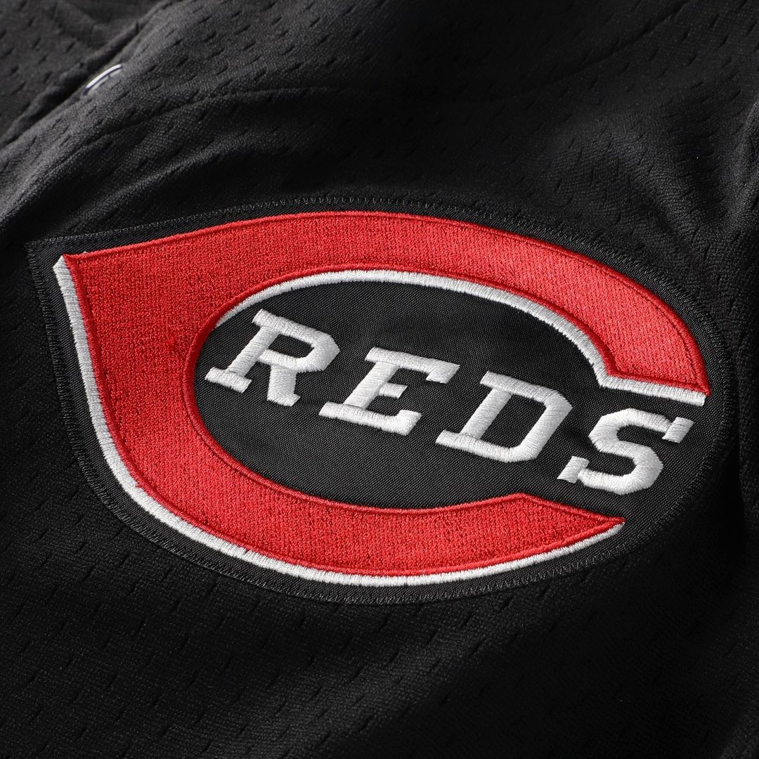 Cincinnati Reds Barry Larkin Mitchell & Ness Cooperstown Mesh Batting Practice Button-Up Jersey - Black