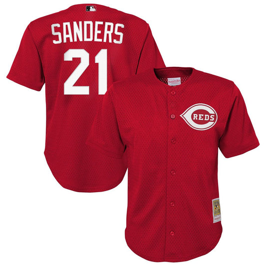 Cincinnati Reds Deion Sanders Mitchell & Ness Youth Cooperstown Mesh Batting Practice Jersey - Red