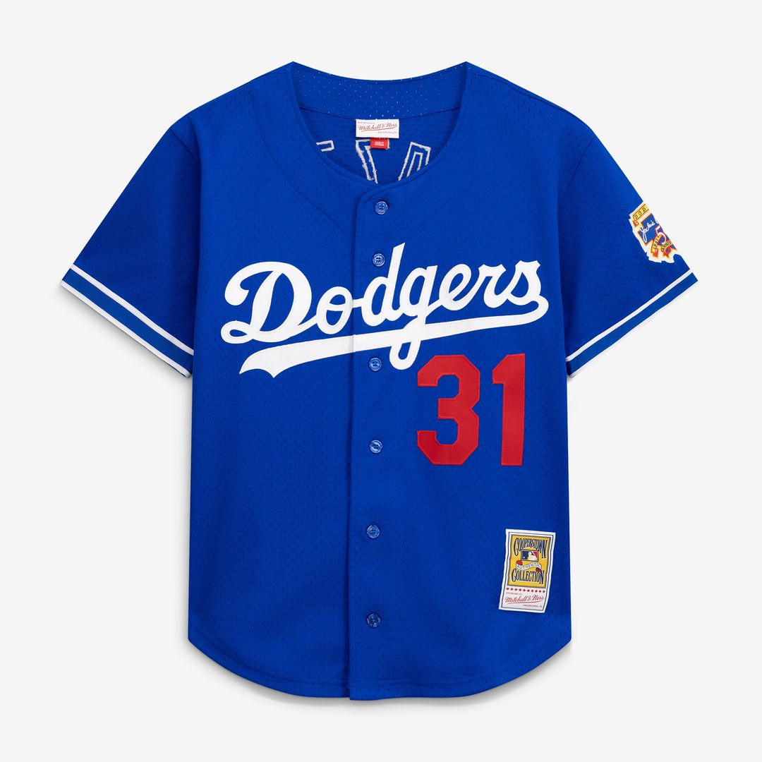 Los Angeles Dodgers Mike Piazza Mitchell & Ness Cooperstown Mesh Batting Practice Button-Up Jersey - Royal