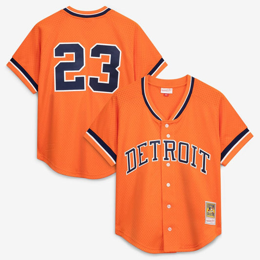 Detroit Tigers Kirk Gibson Mitchell & Ness Cooperstown Mesh Batting Practice Button-Up Jersey - Orange