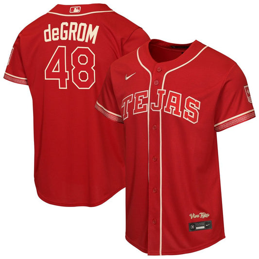 Texas Rangers Jacob deGrom Nike Youth 2026 City Connect Stadium Jersey - Red