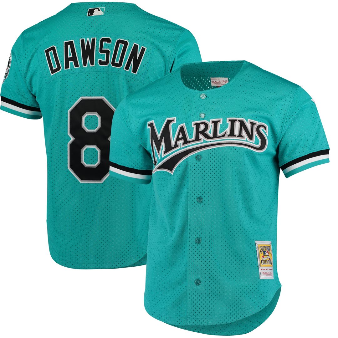 Andre Dawson Florida Marlins Mitchell & Ness Cooperstown Mesh Batting Practice Button-Up Jersey - Teal