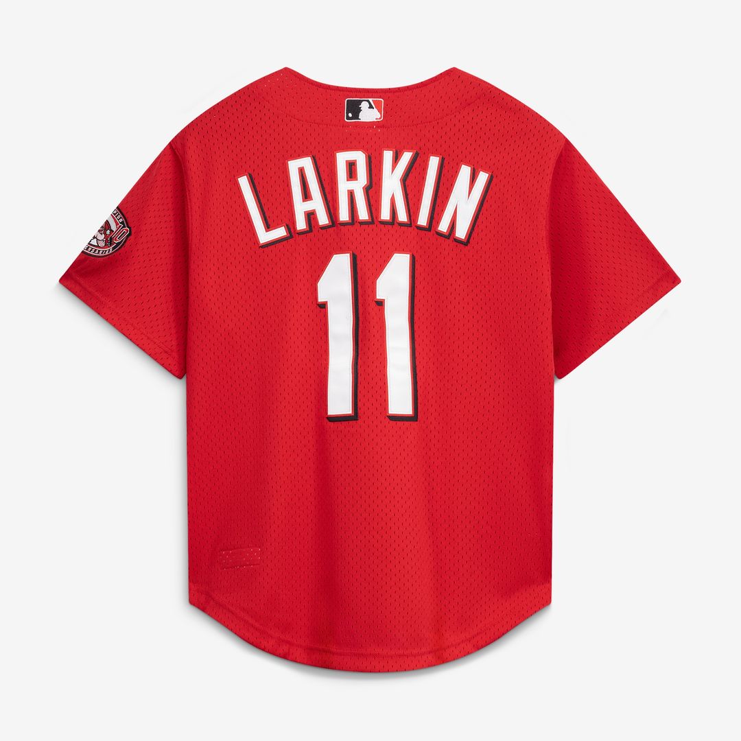 Cincinnati Reds Barry Larkin Mitchell & Ness Cooperstown Mesh Batting Practice Button-Up Jersey - Black