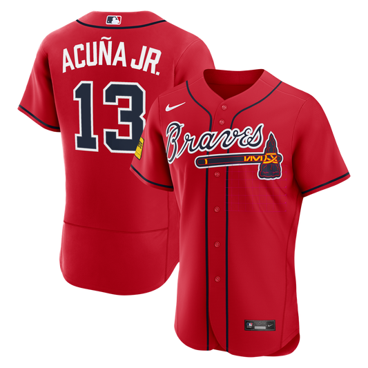 Atlanta Braves Ronald Acuña Jr. Nike Alternate Authentic Sponsor Patch Jersey - Red