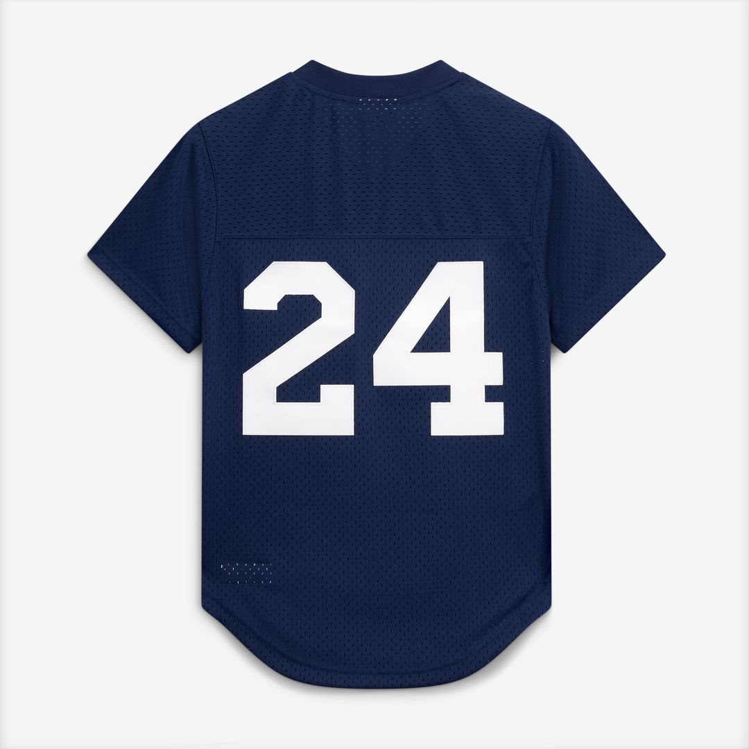 New York Yankees Rickey Henderson Mitchell & Ness Cooperstown Mesh Batting Practice Button-Up Jersey - Navy