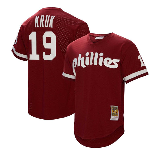 Philadelphia Phillies John Kruk Mitchell & Ness Big & Tall Cooperstown Mesh Batting Practice Jersey - Burgundy