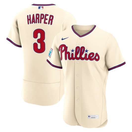 Philadelphia Phillies Bryce Harper Nike Alternate Authentic Sponsor Patch Jersey - Cream