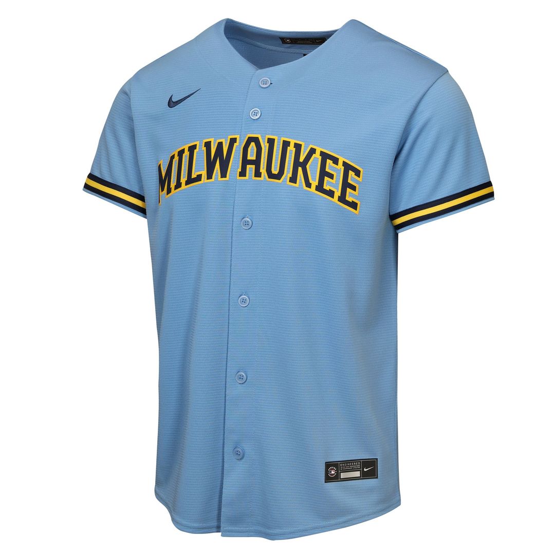 Milwaukee Brewers Jackson Chourio Nike Youth Road Replica Jersey - Light Blue