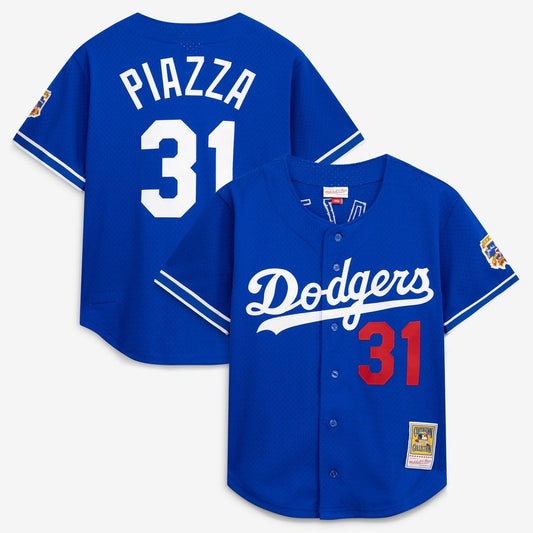 Los Angeles Dodgers Mike Piazza Mitchell & Ness Cooperstown Mesh Batting Practice Button-Up Jersey - Royal
