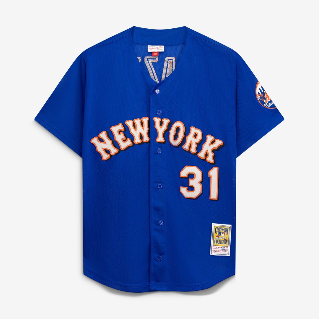 New York Mets Mike Piazza Mitchell & Ness Cooperstown Mesh Batting Practice Button-Up Jersey - Orange