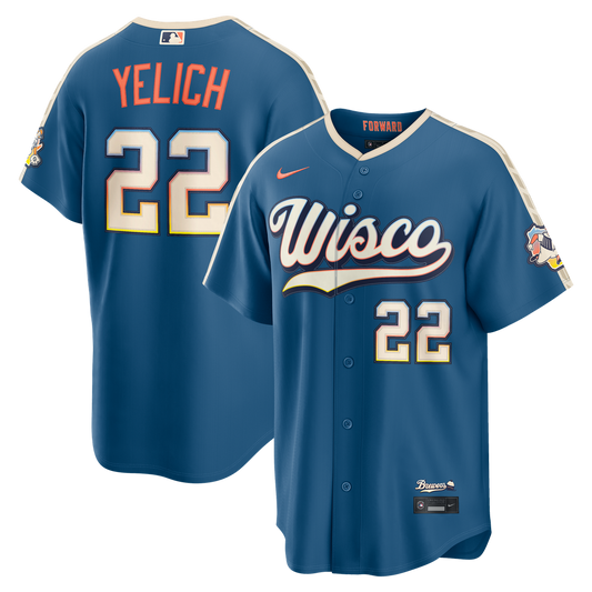 Milwaukee Brewers Christian Yelich Nike 2026 City Connect Stadium Jersey - Mineral Blue