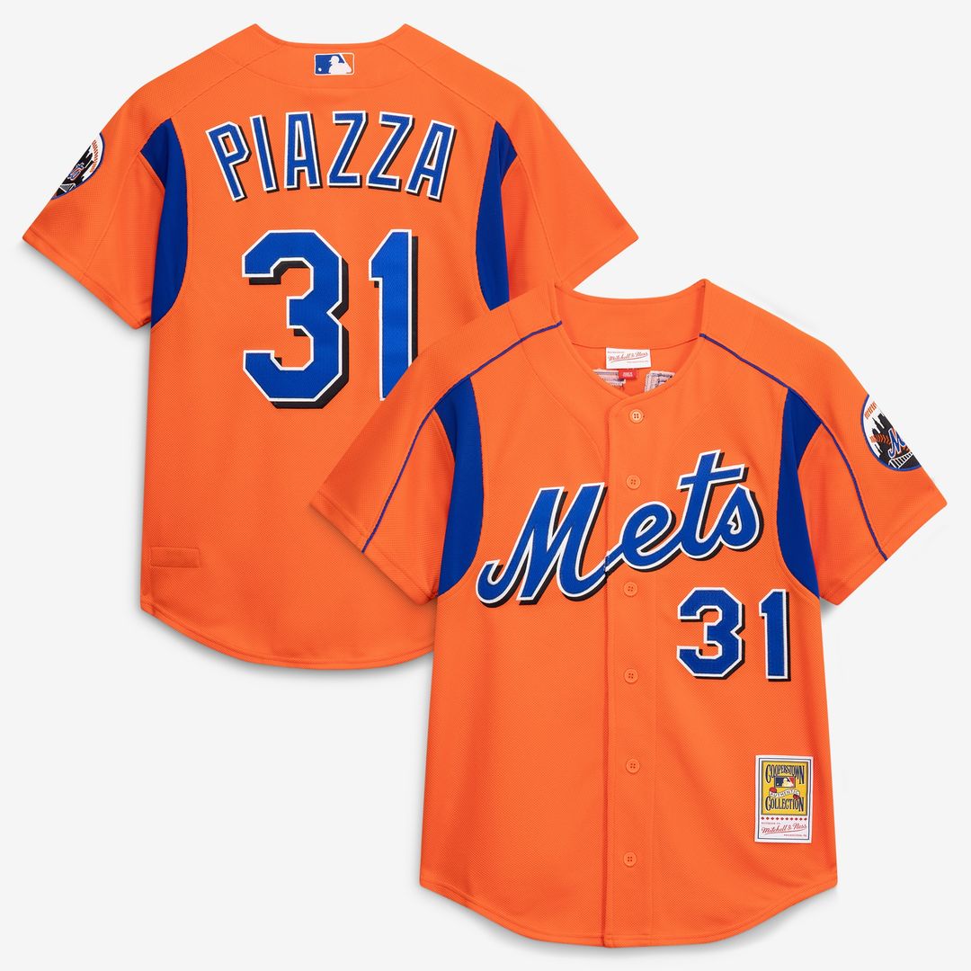 New York Mets Mike Piazza Mitchell & Ness Cooperstown Mesh Batting Practice Button-Up Jersey - Royal