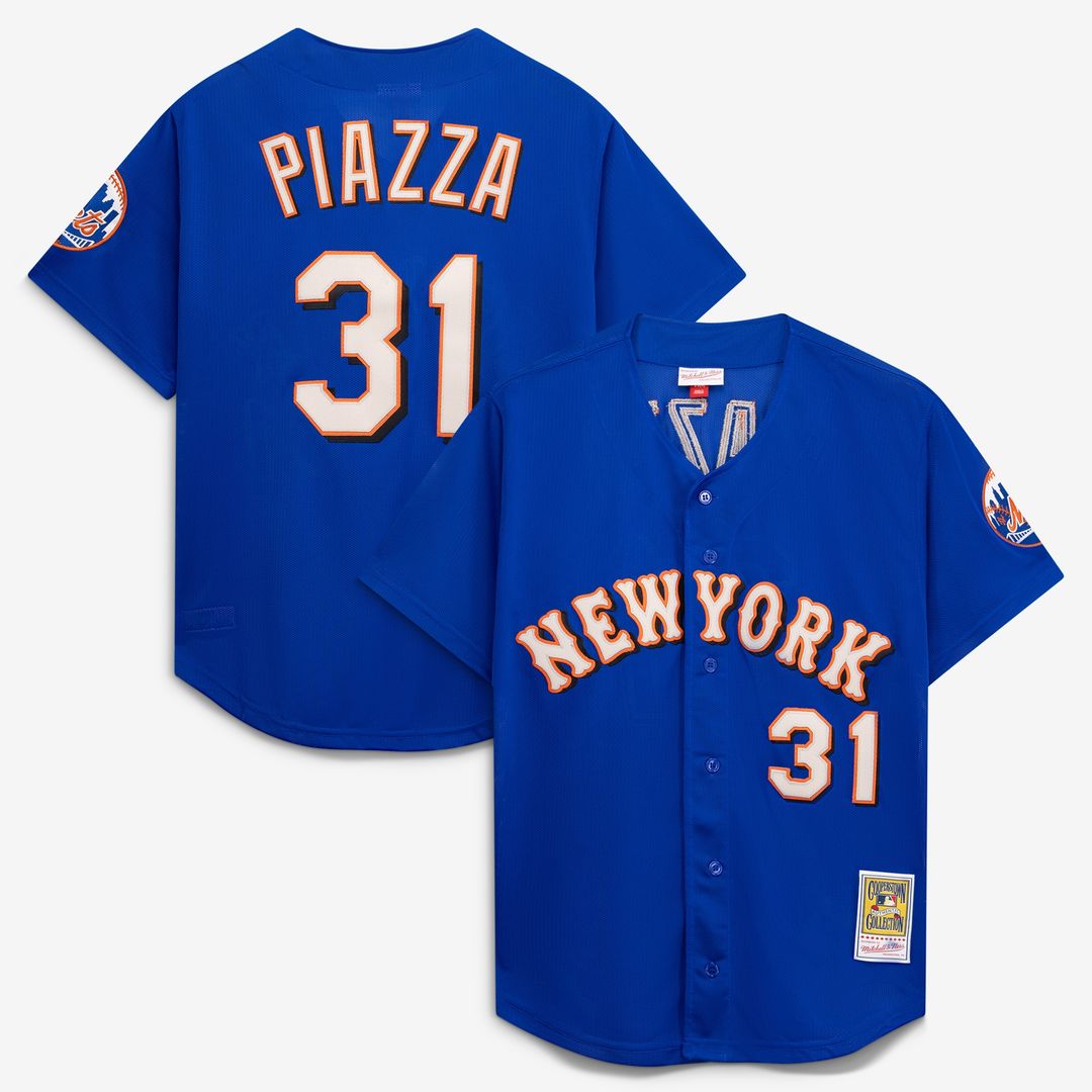 New York Mets Mike Piazza Mitchell & Ness Cooperstown Mesh Batting Practice Button-Up Jersey - Royal