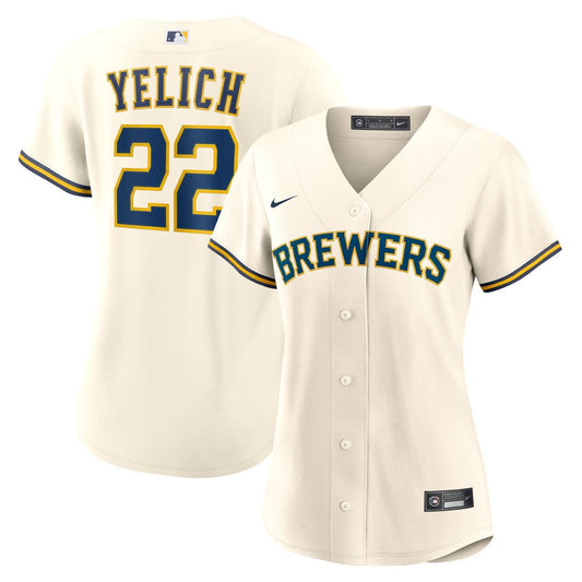 Milwaukee Brewers Christian Yelich Nike Women's Home Replica Jersey - Cream
