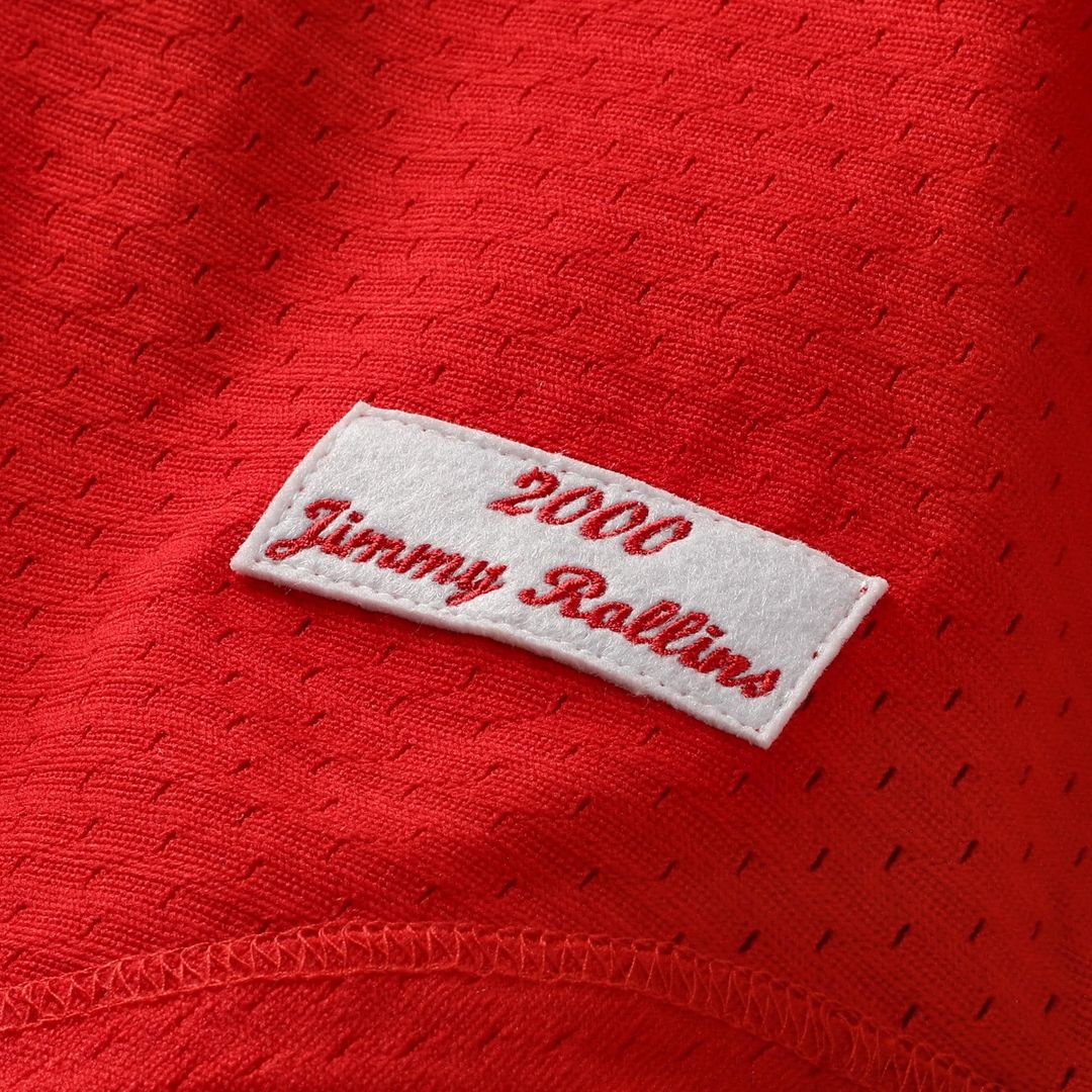 Philadelphia Phillies Jimmy Rollins Mitchell & Ness Cooperstown Mesh Batting Practice Button-Up Jersey - Red