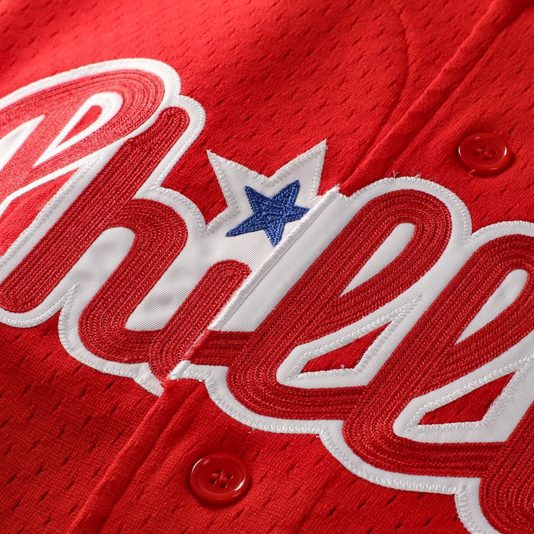 Philadelphia Phillies Jimmy Rollins Mitchell & Ness Cooperstown Mesh Batting Practice Button-Up Jersey - Red