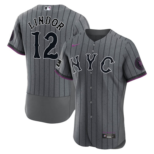 New York Mets Francisco Lindor Nike City Connect Authentic Sponsor Patch Jersey - Gray
