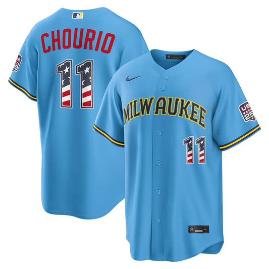 Milwaukee Brewers Jackson Chourio Nike USA 250 Fourth of July Road Stadium Jersey - Light Blue