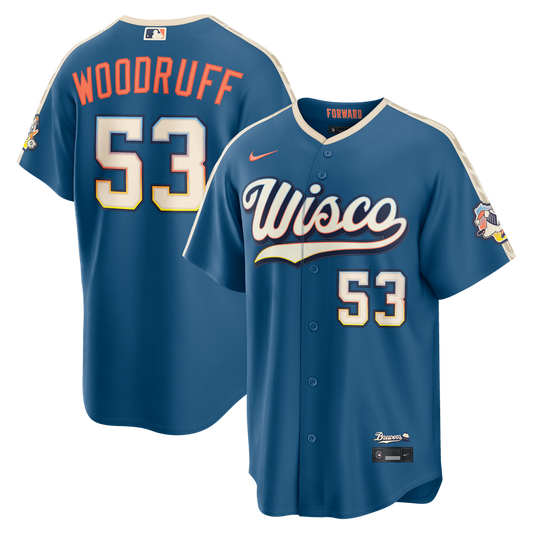 Milwaukee Brewers Brandon Woodruff Nike 2026 City Connect Stadium Jersey - Mineral Blue