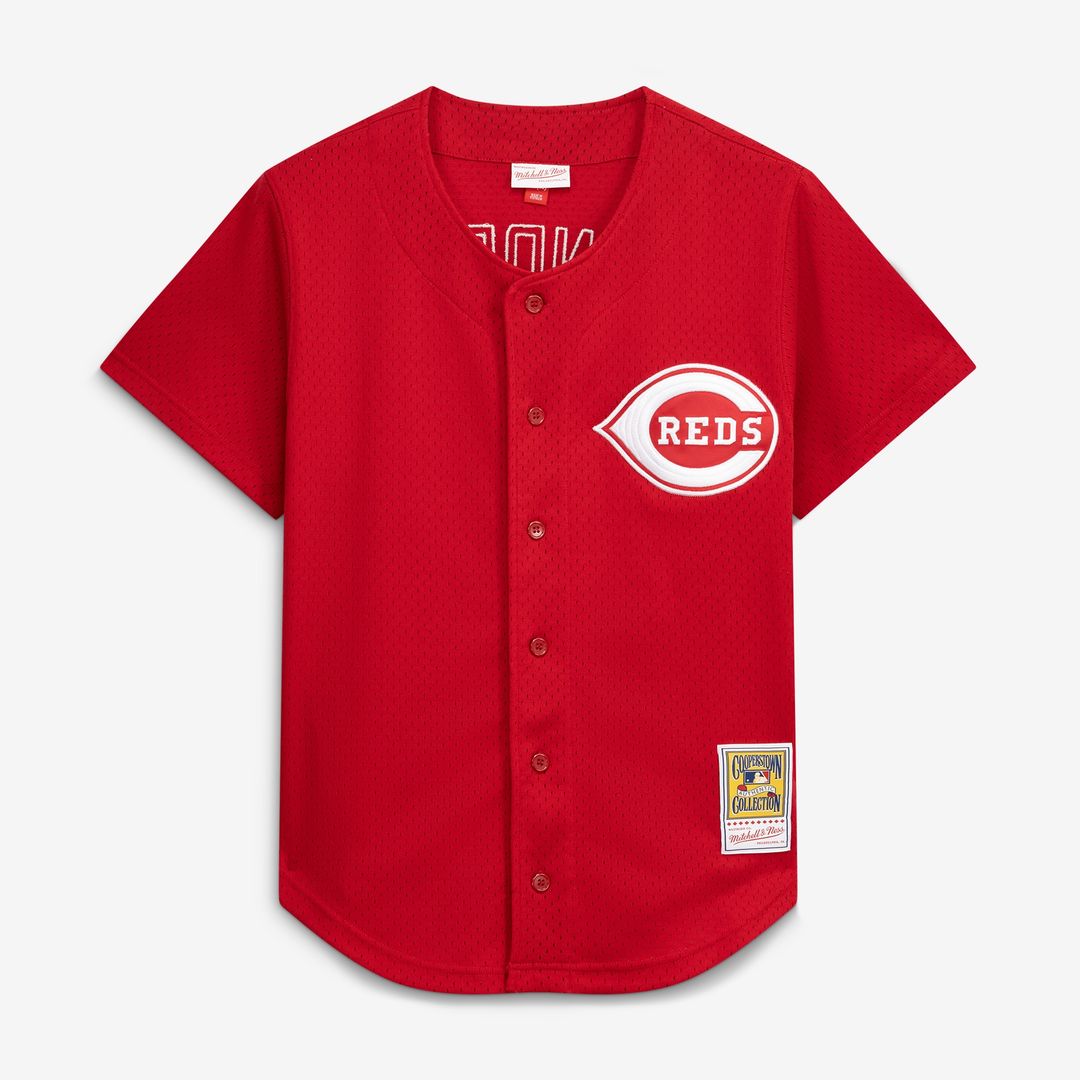 Cincinnati Reds Deion Sanders Mitchell & Ness Cooperstown Mesh Batting Practice Button-Up Jersey - Red