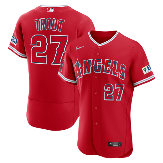 Los Angeles Angels Mike Trout Nike Alternate Authentic Sponsor Patch Jersey - Red