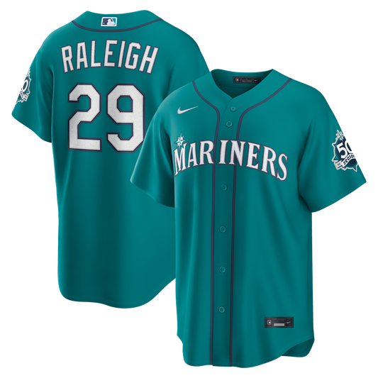 Seattle Mariners Cal Raleigh Nike Alternate 50th Season Patch Stadium Jersey - Teal