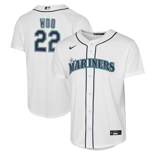 Seattle Mariners Bryan Woo Nike Youth Home Baseline Jersey - White