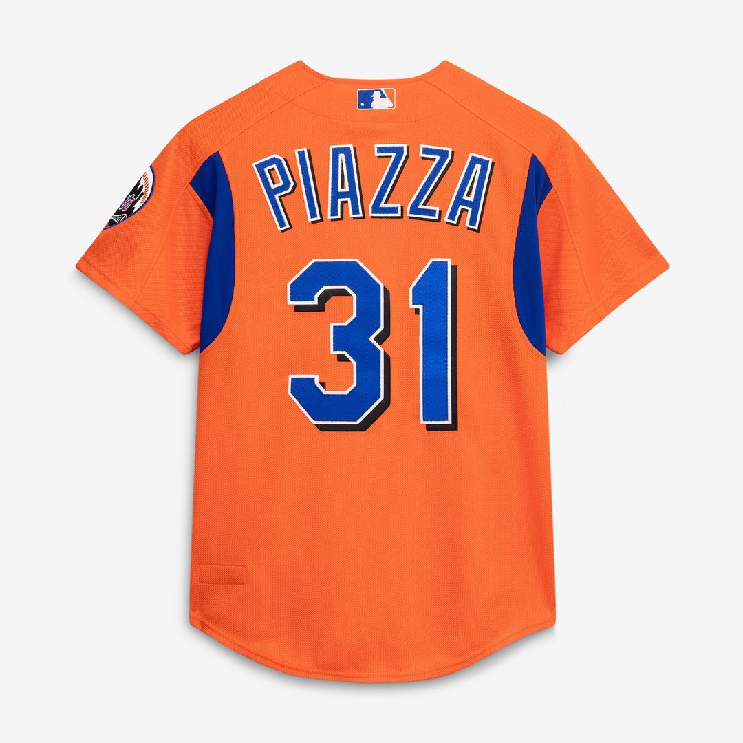 New York Mets Mike Piazza Mitchell & Ness Cooperstown Mesh Batting Practice Button-Up Jersey - Orange