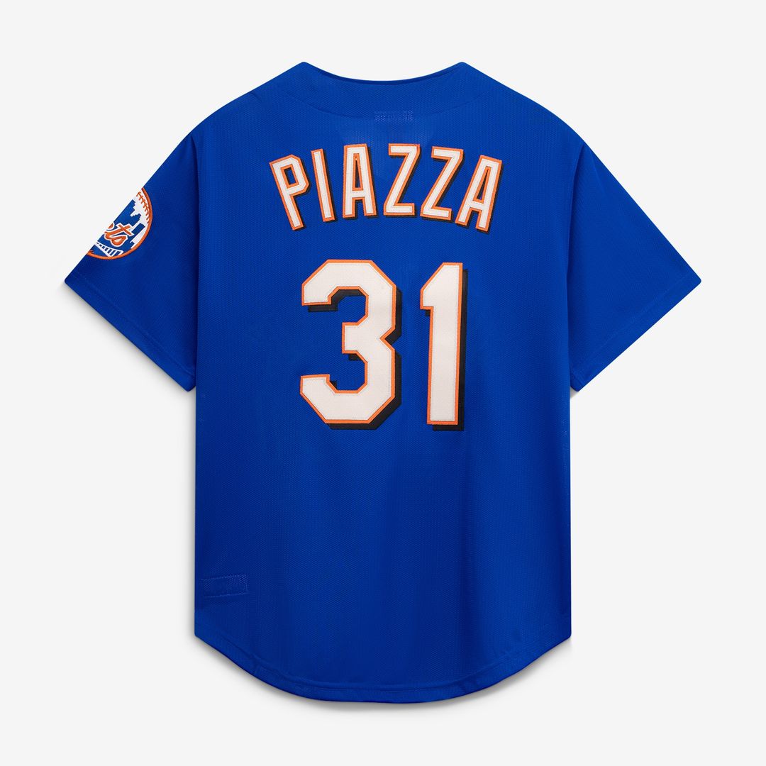 New York Mets Mike Piazza Mitchell & Ness Cooperstown Mesh Batting Practice Button-Up Jersey - Orange